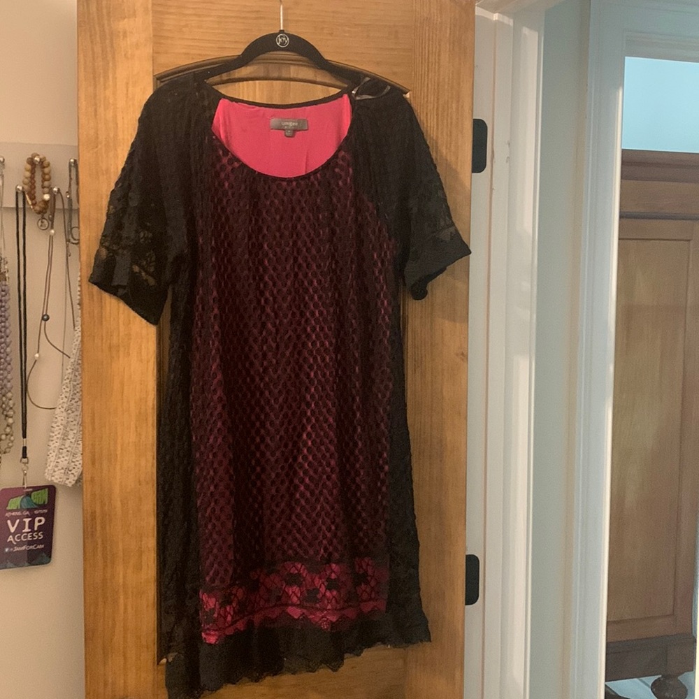 Pink and Black Lace Umgee Baby Doll Dress